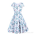 Knee-Length Colorful Printed Fabric Retro Dress